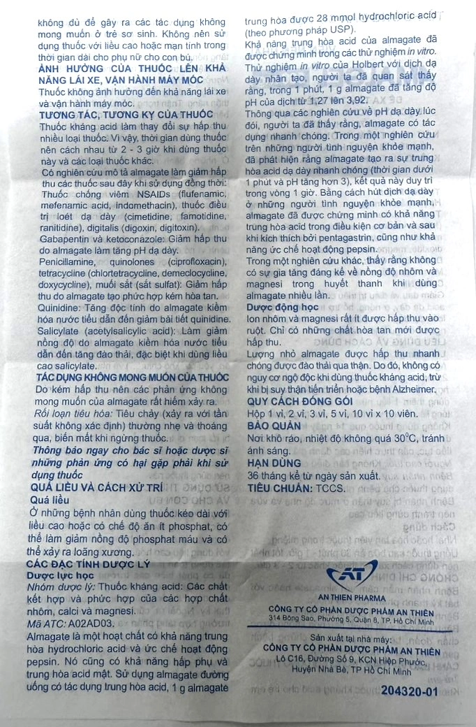 Amalgel 500mg điều trị loét dạ dày - tá tràng, tăng acid dạ dày (3 vỉ x 10 viên) - 4